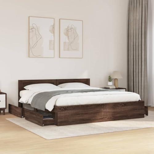 Emmtore Bettgestell, Bett mit Kopfteil, Bettrahmen mit Lattenrost, Doppelbett Schlafzimmerbett mit Stauraum,Holzwerkstoff Braune Eiche,180 x 200 cm Emmtore Bettgestell, Bett mit Kopfteil, Bettrahmen mit Lattenrost, Doppelbett Schlafzimmerbett mit Stauraum,Holzwerkstoff Braune Eiche,180 x 200 cm von Emmtore