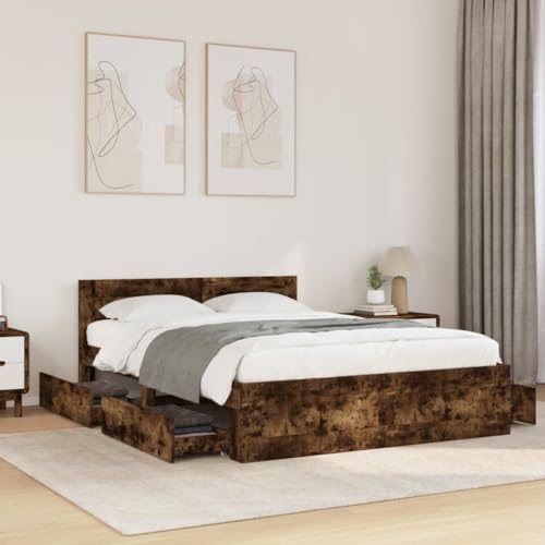 Emmtore Bettgestell, Bett mit Kopfteil, Bettrahmen mit Lattenrost, Doppelbett Schlafzimmerbett mit Stauraum,Holzwerkstoff Räuchereiche,140 x 190 cm Emmtore Bettgestell, Bett mit Kopfteil, Bettrahmen mit Lattenrost, Doppelbett Schlafzimmerbett mit Stauraum,Holzwerkstoff Räuchereiche,140 x 190 cm von Emmtore