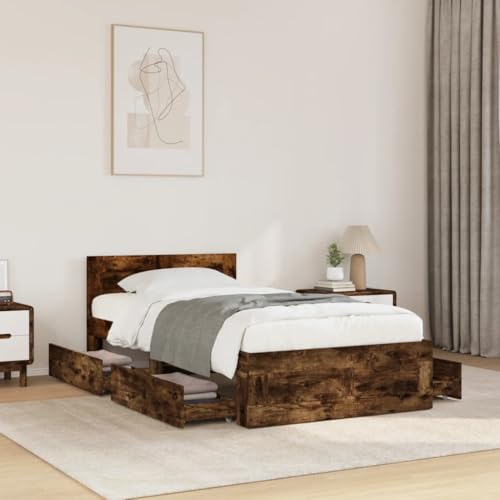 Emmtore Bettgestell, Bett mit Kopfteil, Bettrahmen mit Lattenrost, Doppelbett Schlafzimmerbett mit Stauraum,Holzwerkstoff Räuchereiche,75 x 190 cm Emmtore Bettgestell, Bett mit Kopfteil, Bettrahmen mit Lattenrost, Doppelbett Schlafzimmerbett mit Stauraum,Holzwerkstoff Räuchereiche,75 x 190 cm von Emmtore