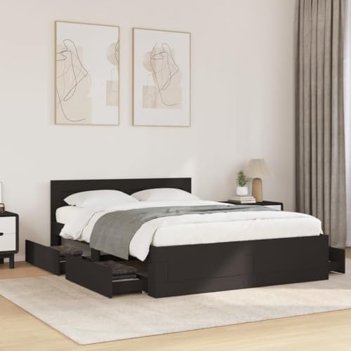 Emmtore Bettgestell, Bett mit Kopfteil, Bettrahmen mit Lattenrost, Doppelbett Schlafzimmerbett mit Stauraum,Holzwerkstoff Schwarz,140 x 200 cm Emmtore Bettgestell, Bett mit Kopfteil, Bettrahmen mit Lattenrost, Doppelbett Schlafzimmerbett mit Stauraum,Holzwerkstoff Schwarz,140 x 200 cm von Emmtore