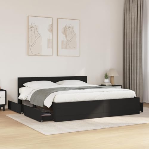 Emmtore Bettgestell, Bett mit Kopfteil, Bettrahmen mit Lattenrost, Doppelbett Schlafzimmerbett mit Stauraum,Holzwerkstoff Schwarz,180 x 200 cm Emmtore Bettgestell, Bett mit Kopfteil, Bettrahmen mit Lattenrost, Doppelbett Schlafzimmerbett mit Stauraum,Holzwerkstoff Schwarz,180 x 200 cm von Emmtore