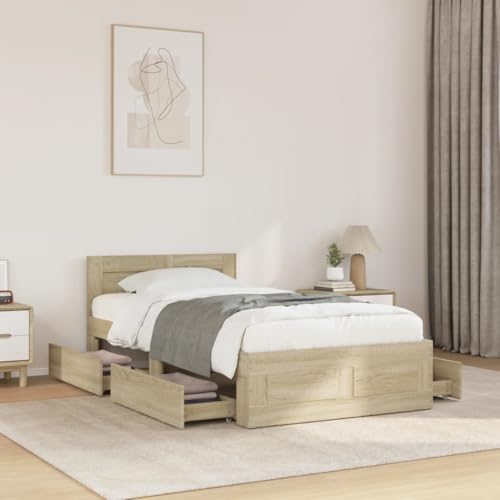 Emmtore Bettgestell, Bett mit Kopfteil, Bettrahmen mit Lattenrost, Doppelbett Schlafzimmerbett mit Stauraum,Holzwerkstoff Sonoma Eiche,90 x 190 cm Emmtore Bettgestell, Bett mit Kopfteil, Bettrahmen mit Lattenrost, Doppelbett Schlafzimmerbett mit Stauraum,Holzwerkstoff Sonoma Eiche,90 x 190 cm von Emmtore