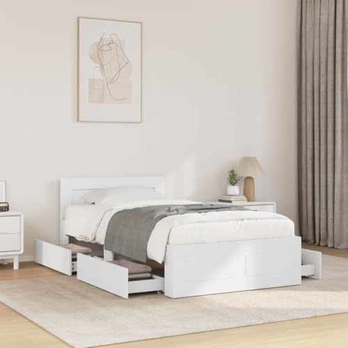 Emmtore Bettgestell, Bett mit Kopfteil, Bettrahmen mit Lattenrost, Doppelbett Schlafzimmerbett mit Stauraum,Holzwerkstoff Weiß,100 x 200 cm Emmtore Bettgestell, Bett mit Kopfteil, Bettrahmen mit Lattenrost, Doppelbett Schlafzimmerbett mit Stauraum,Holzwerkstoff Weiß,100 x 200 cm von Emmtore