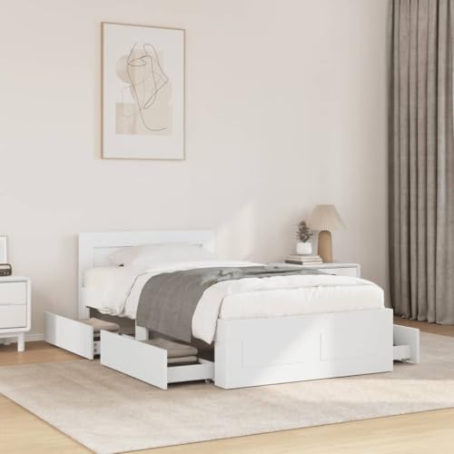 Emmtore Bettgestell, Bett mit Kopfteil, Bettrahmen mit Lattenrost, Doppelbett Schlafzimmerbett mit Stauraum,Holzwerkstoff Weiß,90 x 200 cm Emmtore Bettgestell, Bett mit Kopfteil, Bettrahmen mit Lattenrost, Doppelbett Schlafzimmerbett mit Stauraum,Holzwerkstoff Weiß,90 x 200 cm von Emmtore