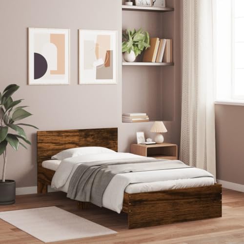 Emmtore Bettgestell mit Kopfteil Bett Gästebett mit Kopfteil, Schlafzimmerbett Schlafzimmermöbel Räuchereiche 100x200 cm Holzwerkstoff Emmtore Bettgestell mit Kopfteil Bett Gästebett mit Kopfteil, Schlafzimmerbett Schlafzimmermöbel Räuchereiche 100x200 cm Holzwerkstoff von Emmtore