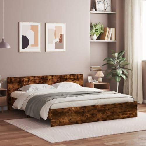 Emmtore Bettgestell mit Kopfteil Bett Gästebett mit Kopfteil, Schlafzimmerbett Schlafzimmermöbel Räuchereiche 200x200 cm Emmtore Bettgestell mit Kopfteil Bett Gästebett mit Kopfteil, Schlafzimmerbett Schlafzimmermöbel Räuchereiche 200x200 cm von Emmtore
