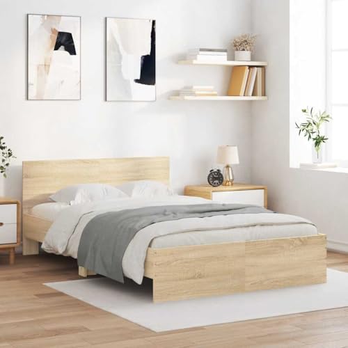 Emmtore Bettgestell mit Kopfteil Bett Gästebett mit Kopfteil, Schlafzimmerbett Schlafzimmermöbel Sonoma-Eiche 120x190 cm Emmtore Bettgestell mit Kopfteil Bett Gästebett mit Kopfteil, Schlafzimmerbett Schlafzimmermöbel Sonoma-Eiche 120x190 cm von Emmtore