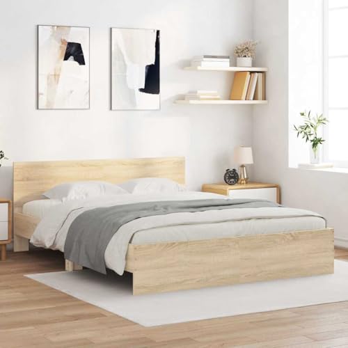 Emmtore Bettgestell mit Kopfteil Bett Gästebett mit Kopfteil, Schlafzimmerbett Schlafzimmermöbel Sonoma-Eiche 140x190 cm Emmtore Bettgestell mit Kopfteil Bett Gästebett mit Kopfteil, Schlafzimmerbett Schlafzimmermöbel Sonoma-Eiche 140x190 cm von Emmtore
