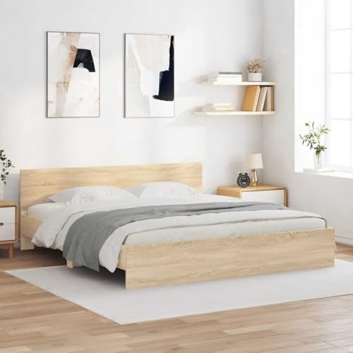 Emmtore Bettgestell mit Kopfteil Bett Gästebett mit Kopfteil, Schlafzimmerbett Schlafzimmermöbel Sonoma-Eiche 160x200 cm Emmtore Bettgestell mit Kopfteil Bett Gästebett mit Kopfteil, Schlafzimmerbett Schlafzimmermöbel Sonoma-Eiche 160x200 cm von Emmtore
