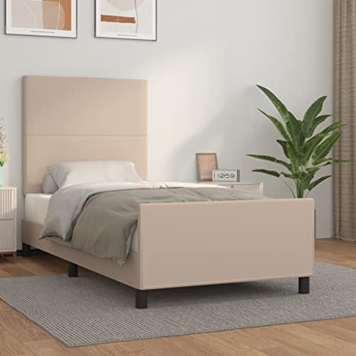 Emmtore Bettgestell mit Kopfteil Kunstlederbett Einzelbett Polsterbett Bett Bettrahmen Schlafzimmermöbel Schlafzimmerbett Kunstleder Cappuccino,Schlichtes Design,100 x 200 cm von Emmtore