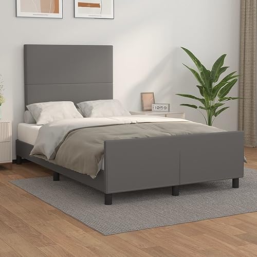Emmtore Bettgestell mit Kopfteil Kunstlederbett Einzelbett Polsterbett Bett Bettrahmen Schlafzimmermöbel Schlafzimmerbett Kunstleder Grau,Schlichtes Design,120 x 200 cm von Emmtore