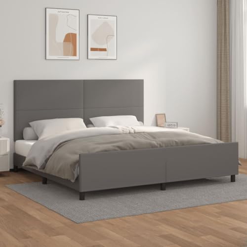 Emmtore Bettgestell mit Kopfteil Kunstlederbett Einzelbett Polsterbett Bett Bettrahmen Schlafzimmermöbel Schlafzimmerbett Kunstleder Grau,Schlichtes Design,200 x 200 cm von Emmtore
