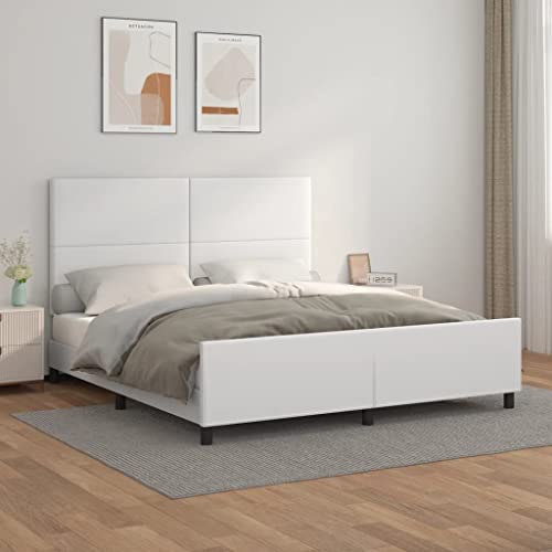 Emmtore Bettgestell mit Kopfteil Kunstlederbett Einzelbett Polsterbett Bett Bettrahmen Schlafzimmermöbel Schlafzimmerbett Kunstleder Weiß,Schlichtes Design,180 x 200 cm von Emmtore