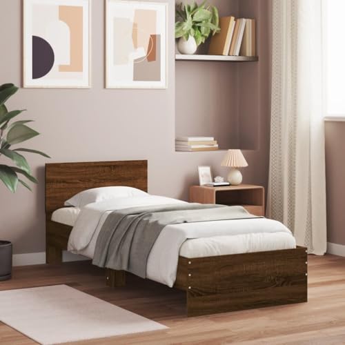 Emmtore Bettgestell ohne Matratze mit Kopfteil Bett Gästebett mit Kopfteil, Schlafzimmerbett Schlafzimmermöbel Braun Eiche 90x200 cm Emmtore Bettgestell ohne Matratze mit Kopfteil Bett Gästebett mit Kopfteil, Schlafzimmerbett Schlafzimmermöbel Braun Eiche 90x200 cm von Emmtore