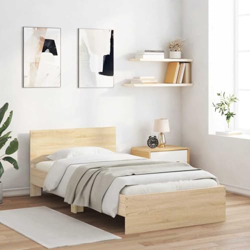 Emmtore Bettgestell ohne Matratze mit Kopfteil Bett Gästebett mit Kopfteil, Schlafzimmerbett Schlafzimmermöbel Sonoma-Eiche 100x200 cm Emmtore Bettgestell ohne Matratze mit Kopfteil Bett Gästebett mit Kopfteil, Schlafzimmerbett Schlafzimmermöbel Sonoma-Eiche 100x200 cm von Emmtore