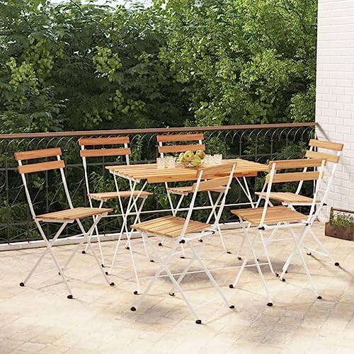 Emmtore Bistrostühle 6 STK. Stuhl, Outdoor-Stuhl, Gartenmöbel, Essstuhl, Terrassenstuhl, Outdoor-Möbel Klappbar Massivholz Akazie und Stahl von Emmtore