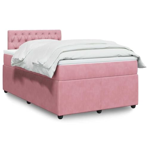 Emmtore Boxspringbett mit Matratze Matratzenauflage, Bettgestell mit Lattenrost Kopfteil, Polsterbett Bett für Schlafzimmer Rosa 120x200 cm Samt von Emmtore