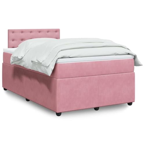 Emmtore Boxspringbett mit Matratze Matratzenauflage, Bettgestell mit Lattenrost Kopfteil, Polsterbett Bett für Schlafzimmer Rosa 120x200 cm Samt von Emmtore