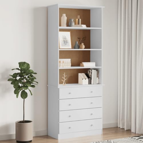 Emmtore Bücherregal mit Schubladen ALTA Standregal Bücherschrank für Wohnzimmer Büro, Highboard Lagerregal Weiß 77x35x186,5 cm Kiefernholz Emmtore Bücherregal mit Schubladen ALTA Standregal Bücherschrank für Wohnzimmer Büro, Highboard Lagerregal Weiß 77x35x186,5 cm Kiefernholz von Emmtore