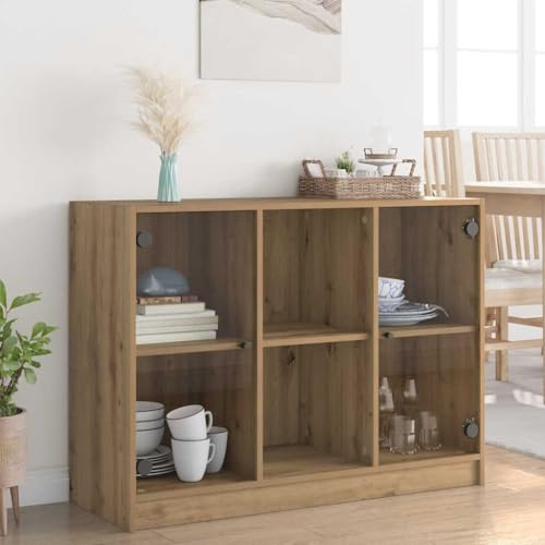 Emmtore Bücherschrank mit Türen, Bücherregal mit Stauraum, Standregal für Wohnzimmer Büro, Würfelregal Holzwerkstoff artisian Oak,102 cm von Emmtore