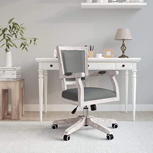 Emmtore Bürostuhl Drehbar Dunkelgrau Stoff Drehbar, Computerstuhl mit Holzbeinen Armlehne, Schreibtischstuhl Höhenverstellbar, Drehstuhl, Französischer Vintage Stil Emmtore Bürostuhl Drehbar Dunkelgrau Stoff Drehbar, Computerstuhl mit Holzbeinen Armlehne, Schreibtischstuhl Höhenverstellbar, Drehstuhl, Französischer Vintage Stil von Emmtore