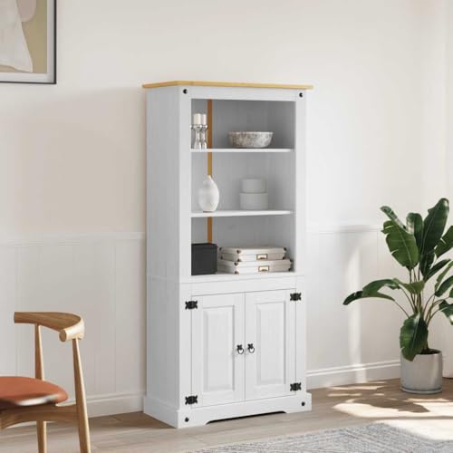 Emmtore Buffetschrank Mexiko-Stil Kiefernholz Kiefer Schrank Corona Bücherregal Bücherschrank Vitrine Standvitrine Highboard Kommode Anrichte Weiß 80x40x170 cm von Emmtore