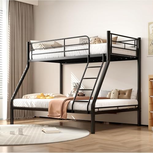 Emmtore Bunk Bed für Jugendliche, Erwachsene, Etagenbett mit Sicherheitsgeländer Anti Rutsch Leiter Metallbett, Oberbett 98x200cm Unterbett 137x200cm, Schwarz Glänzend (Double) von Emmtore