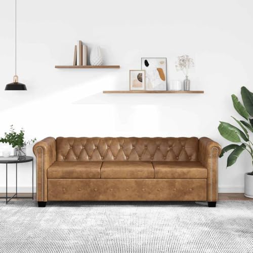 Emmtore Chesterfield-Sofa 3-Sitzer Kunstleder Couch - Lounge/Office Furniture - Faux Leather Braun von Emmtore