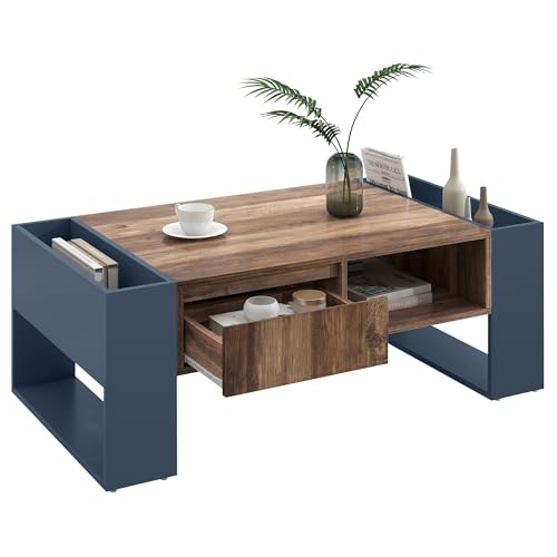 Emmtore Couchtisch aus Holzmaserung,EIN Staufach und Heckstaufach,doppelseitiger Stauraum.Mit Staufächern auf beiden Seiten.großer Stauraum. Anthrazit von Emmtore