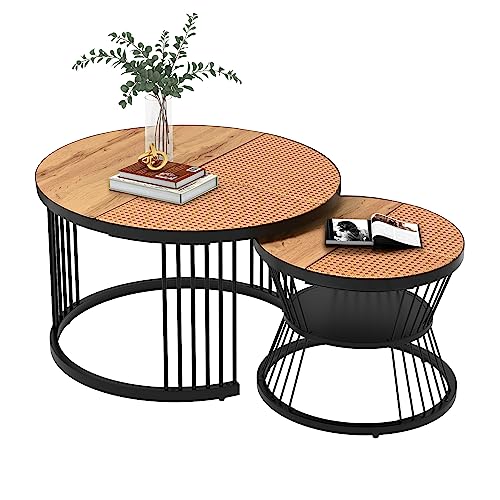 Emmtore Couchtisch rund 2er Set, Beistelltisch für Schlafzimmer Balkon, Satztische fürs Wohnzimmer,Couchtisch rund 2er Set, Beistelltisch für Schlafzimmer Balkon, Satztische fürs Wohnzimmer von Emmtore