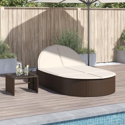 Emmtore Doppel-Sonnenliege mit Auflagen Braun Poly Rattan Gartenliege Verstellbare Rückenlehne, Relaxliege Liege Gartenmöbel von Emmtore
