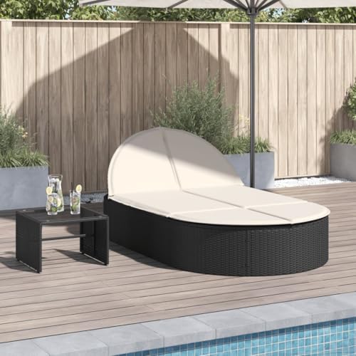 Emmtore Doppel-Sonnenliege mit Kissen Schwarz Poly Rattan Gartenliege Verstellbare Rückenlehne, Relaxliege Liege Gartenmöbel von Emmtore
