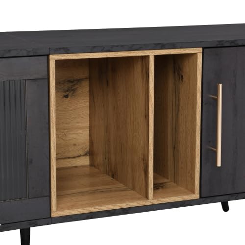 Emmtore Eleganter TV-Schrank, 200x40x55,5 cm, Dunkles Holz, grau und Holzmaserung, für einen 90-Zoll-Fernseher geeignet von Emmtore