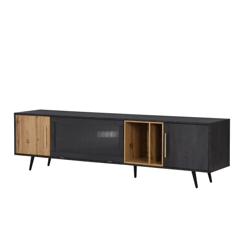Emmtore Eleganter TV-Schrank, 200x40x55,5 cm, Dunkles Holz, grau und Holzmaserung, für einen 90-Zoll-Fernseher geeignet von Emmtore