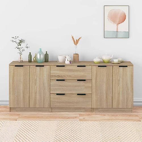 Emmtore Elegantes Eichen-Sideboard Robuster Aufbewahrungsschrank 4 Fächer Moderner Matt-Finish Ideal für Esszimmer Wohnzimmer Buffet-Tisch Holzwerkstoff Möbel Sonoma Eiche von Emmtore