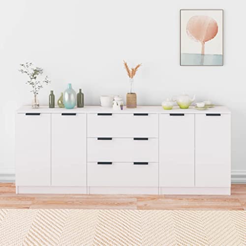 Emmtore Elegantes Eichen-Sideboard Robuster Aufbewahrungsschrank 4 Fächer Moderner Matt-Finish Ideal für Esszimmer Wohnzimmer Buffet-Tisch Holzwerkstoff Möbel Weiß von Emmtore