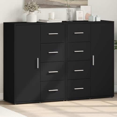 Emmtore Elegantes Eichenbuffet-Set Premium Holzlager Möbel für Esszimmer und Wohnzimmer,Stylische Anrichte mit 2 Türen und 6 Schubladen Mattfinish Schwarz von Emmtore