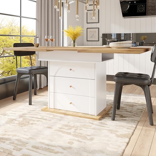 Emmtore Esstisch Teleskoptisch(110-140×80cm),klappbarer Küchentisch für 4-6 Personen,Ausziehbarer Esstisch mit Weinregal und Schubladen von Emmtore
