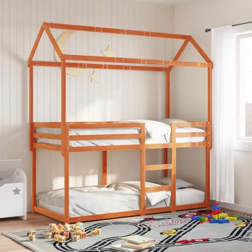 Emmtore Etagenbett Kinderbett Hochbett für 2 Kinder, Hausbett Kinderhochbett mit Rausfallschutz und Lattenrost, Bettgestell Stockbett Familienbett Loft Bett, Massivholz Wachsbraun,75 x 190 cm Emmtore Etagenbett Kinderbett Hochbett für 2 Kinder, Hausbett Kinderhochbett mit Rausfallschutz und Lattenrost, Bettgestell Stockbett Familienbett Loft Bett, Massivholz Wachsbraun,75 x 190 cm von Emmtore