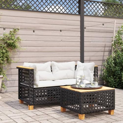 Emmtore Garten-Ecksofas mit Kissen 2 STK. Schwarz Poly Rattan with Carving von Emmtore