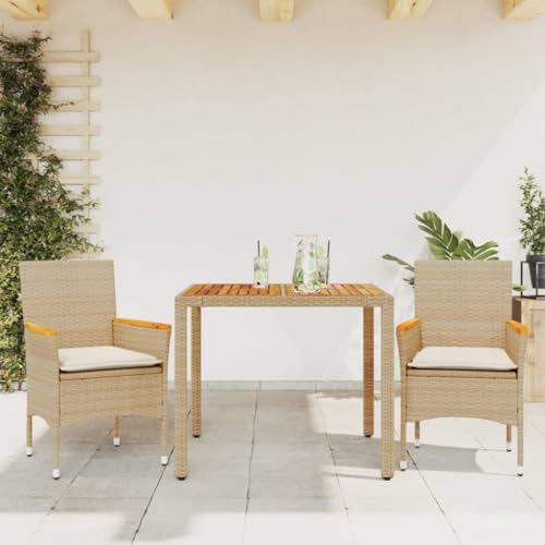 Emmtore Garten Essgruppe 5-TLG., Gartenmöbel Set mit Kissen, Gartengarnitur Tisch 4 Stühle, Lounge Sitzgruppe Sitzgarnitur, Poly Rattan Akazie,Beige,90 x 90 x 75 cm von Emmtore