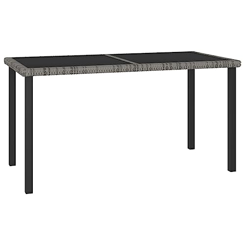 Emmtore Garten-Esstisch Grau 140x70x73 cm Gartentisch Terrassentisch Balkontisch Gartenmöbel Tisch Outdoor Terrasse Stahl Glas Poly Rattan von Emmtore