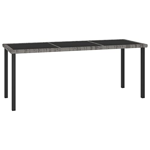 Emmtore Garten-Esstisch Grau 180x70x73 cm Gartentisch Terrassentisch Balkontisch Gartenmöbel Tisch Outdoor Terrasse Stahl Glas Poly Rattan von Emmtore