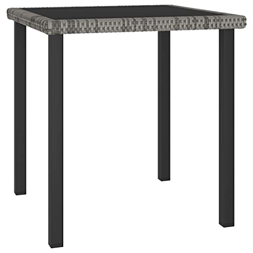 Emmtore Garten-Esstisch Grau 70x70x73 cm Gartentisch Terrassentisch Balkontisch Gartenmöbel Tisch Outdoor Terrasse Stahl Glas Poly Rattan von Emmtore