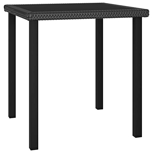 Emmtore Garten-Esstisch Schwarz 70x70x73 cm Gartentisch Terrassentisch Balkontisch Gartenmöbel Tisch Outdoor Terrasse Stahl Glas Poly Rattan von Emmtore