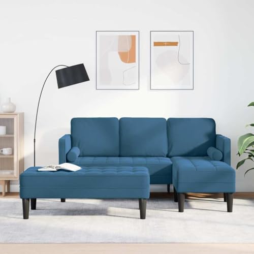 Emmtore Garten Sofa mit Bank und Kissen L-förmiger Blauer Samt Ergonomisches Design Polyester von Emmtore
