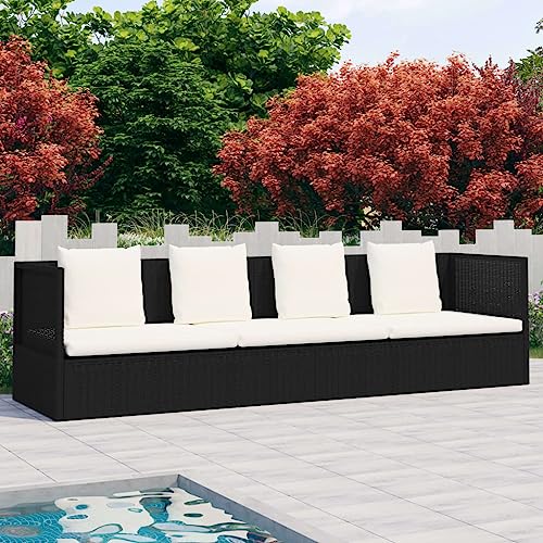 Emmtore Garten-Sofabett mit Kissen Poly Rattan Schwarz von Emmtore