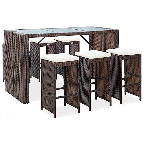 Emmtore Gartenbar Set 7-TLG. mit Auflagen Theke Bar Tresen Gartentheke Bartisch Stehtisch Barhocker Barstuhl Gartenmöbel Poly,Braun von Emmtore