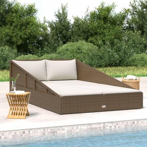 Emmtore Gartenbett Sonnenliege Doppelliege Gartenliege Relaxliege Liege Gartenmöbel Rattanmöbel Braun 110x200 cm Poly Rattan von Emmtore