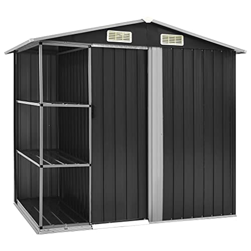 Emmtore Gartenhaus mit Regal 4 Lüftungsschlitzen Schiebetür Geräteschuppen Gartenschuppen Gerätehaus Garten Schuppen Anthrazit 205x130x183 cm Eisen Emmtore Gartenhaus mit Regal 4 Lüftungsschlitzen Schiebetür Geräteschuppen Gartenschuppen Gerätehaus Garten Schuppen Anthrazit 205x130x183 cm Eisen von Emmtore